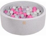Okrągły Suchy Basen Z Piłeczkami 7cm Dla Dziecka, 90x30cm/200 Piłek, Bawełniany, Jasnoszary, Piłki: Transparentne, Jasnoróżowe, Biała Perła, Szare - Meowbaby®