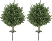 HOMCOM Zestaw 2 szt. sztuczne rośliny, odporna na UV sztuczna zypresa z 387 liśćmi i kołkiem do ziemi, Ø40 x 60H cm, zielony