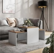 Zestaw stolików kawowych biały/złoty dąb 100x48x40.4 donat