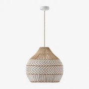Lampa Sufitowa Wisząca Z Plecionego Rattanu Llaury Naturalny - Biała & Ø40 Cm - ↑40 Cm Llaury - Sklum