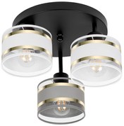 Lampa sufitowa czarna trzypunktowa z szaro-białymi abażurami T-3030SC-