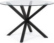 Okrągły szklany stolik, czarna stalowa skrzyżowana noga ⌀114 cm - MAY