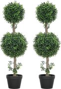 HOMCOM Zestaw 2 Sztucznych Roślin, Sztuczne Drzewka Bukszpanowe, UV-chronione, z Doniczką, Zielony