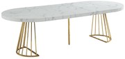 Stół do jadalni rozkładany dla 2 do 12 osób z MDF i stali - Imitacja marmuru biały i złoty - FIRELA