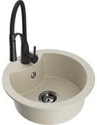 Mexen Diego zlewozmywak granitowy 1-komorowy z baterią kuchenną Aster, beżowy - 6512-69-73450-70-B