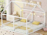 Łóżko piętrowe z drewna sosnowego 2x90x200cm - z dachem i stelażem na listwy - Białe