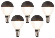 Zestaw 5 żarówek LED E14 z możliwością ściemniania, Filament P45, czarne, 300 lm, 2700 K