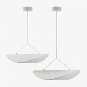 Zestaw 2 Wiszących Lamp Sufitowych Led Z Tkaniny Zelvon Biała & ↔︎ 60 Cm - ↔︎ 80 Cm - Sklum