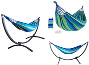 Hamak z metalowym stelażem ogrodowy dwuosobowy niebieski stelaż do hamaka POLSKI