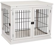 PawHut Solidna Klatka dla Psa - 2 Drzwi, MDF, Metal, Biała - Bezpieczny Azyl dla Pupila | Aosom PL