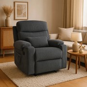 Fotel Rozkładany z Podnóżkiem TORRES Szary Sztruksowy Nowoczesny