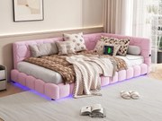 Łóżko banquette 90x200cm z weluru - z LED i portem USB - Różowe