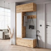 Nowoczesna garderoba szafa do przedpokoju z lustrem siedziskiem i półkami dąb wotan mat