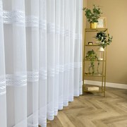 Firana haftowana Sara trzy pasy opalizująca nitka bambus - wys. 280 cm