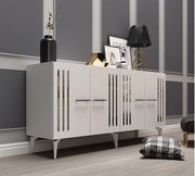 Komoda – 150 cm – Biały/Srebrny – Płyta wiórowa pokryta melaminą