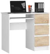 Wąskie Biurko Do Pracy Białe + Dąb Sonoma W8-D05