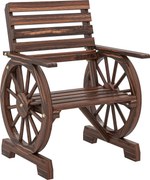 Outsunny Krzesło ogrodowe drewniane fotel ogrodowy w stylu koła wozu, krzesło drewniane w stylu wiejskim Zwęglony | Aosom PL