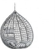 Szary wiszący fotel KOKON bez stojaka, biało-szara poduszka