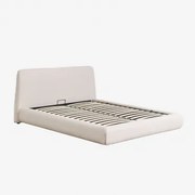 Łóżko Z Tapicerowanym Pojemnikiem Na Pościel Norena Tkaniny Beżowy Krem & 160 X 200 Cm - Sklum