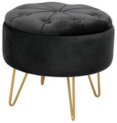 Czarna okrągła tapicerowana pufa na nóżkach dąb N2-L57