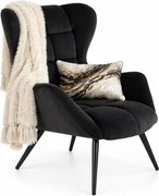 Tapicerowany czarny fotel uszak E9-R28