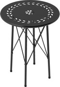 Stolik Ogrodowy Outsunny, Okrągły Stolik na Taras z Wzorem Kwiatowym, Stal, Stolik Bistro Do Wewnątrz i Na Zewnątrz, Czarny
