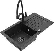 Mexen Pablo zlewozmywak granitowy 1-komorowy z ociekaczem i baterią kuchenną Duo, czarny/srebrny metalik - 6510-73-671701-70-B