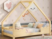 Łóżko piętrowe 90x200 cm - z drewna sosnowego - z zabezpieczeniem przed upadkiem i stelażem na listwach - Naturalne