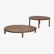 Zestaw 2 Okrągłych Stolików Kawowych Z Drewna Akacjowego Olivia Ciemny Akacjowy Brąz & Ciemny Akacjowy Brąz - Sklum
