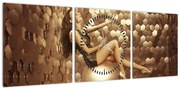 Obraz kobiety w złotym pokoju (z zegarem) (90x30 cm)