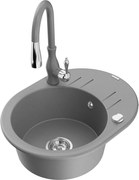 Mexen Kevin zlewozmywak granitowy 1-komorowy z ociekaczem i baterią kuchenną Savita, szary - 6517-71-672601-71