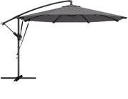 Outsunny Parasol boczny Ø300 cm regulowany z korbą, linkami wiatrowymi i pokrowcem, ciemnoszary | Aosom PL