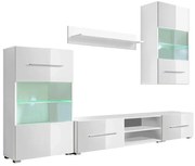 5 elementowy zestaw mebli do salonu z podświetleniem led biały połysk K4-H26