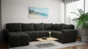 Wypoczynkowa kanapa narożna do salonu z funkcją spania - Bueno XL, czarny Lincoln 100, prawy