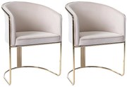 Zestaw 2 krzeseł z podłokietnikami z weluru i metalu - Kolor beżowy i złoty - JOSETHE marki Pascal Morabito