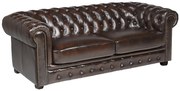 Kanapa 3-osobowa Chesterfield BRENTON 100% skóry bawolej - Kolor: brązowy z kasztanowymi refleksami
