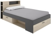 Łóżko z zagłówkiem ze skrzynią i i szufladami - 120 x 190 cm - Naturalny i antracytowy - LEANDRE