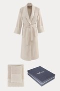Damski szlafrok MAYA + ręczniki + pudełko S Jasnobeżowy