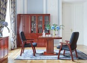 Krzesło gabinetowe z podłokietnikami Progress, tapicerowane skórą ekologiczną. Klasyczne meble konferencyjne z kolekcji Prestige. Wysoka jakość wykonania w dobrej cenie.