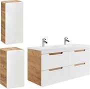 Szafka łazienkowa wisząca z umywalką wpuszczaną w blat i dwoma słupkami - 120 cm - Naturalny i biały - ARUBA