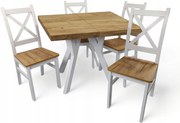 Stół + 4 Krzesła Biały + Dąb Craft kwadrat 90x90 rozsuwany do 190 cm + nogi drewniane