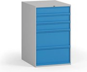 Szufladowa skrzynka narzędziowa do stołu warsztatowego, 5 szuflad, 510 x 592 x 810 mm, niebieski