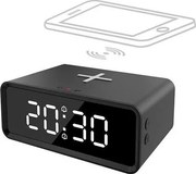 Solight CA07B - Cyfrowy zegar z bezprzewodową ładowarką Qi 230V/CR2032, czarny