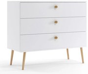Biała komoda na nóżkach z trzema szufladami H0-T24