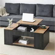 Stolik kawowy z podnoszonym blatem - 109,5 x 59,7 x 43 cm - z półką i schowkiem - drewno MDF - szary i brązowy