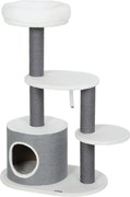 PawHut Drapak z 1 budką dla kota, 1 legowiskiem, 2 platformami, słupki owinięte jutowym sznurkiem, Biały + Szary