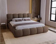 BESILIO Łóżko z grubej pianki 140x200 boucle Boston - łóżko z pojemnikiem i stelażem - Brązowy