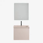 Zestaw Drewnianych Mebli Łazienkowych Macrae Ze Zintegrowaną Umywalką Nature & Prostokątna Lampa Led I Przeciwmgielna - Sklum