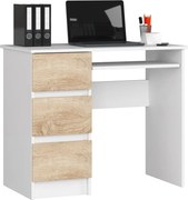 Minimalistyczne biurko do nauki białe + dąb sonoma R2-A49