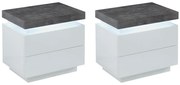 Zestaw 2 szafek nocnych - 2 szuflady - Lakierowana płyta MDF - Z oświetleniem LED - Biały i szary - HALO II